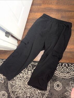 Mens XL Cargo Fleece Lined Sweatpants Baggy Streetwear Style EUC 5 pockets